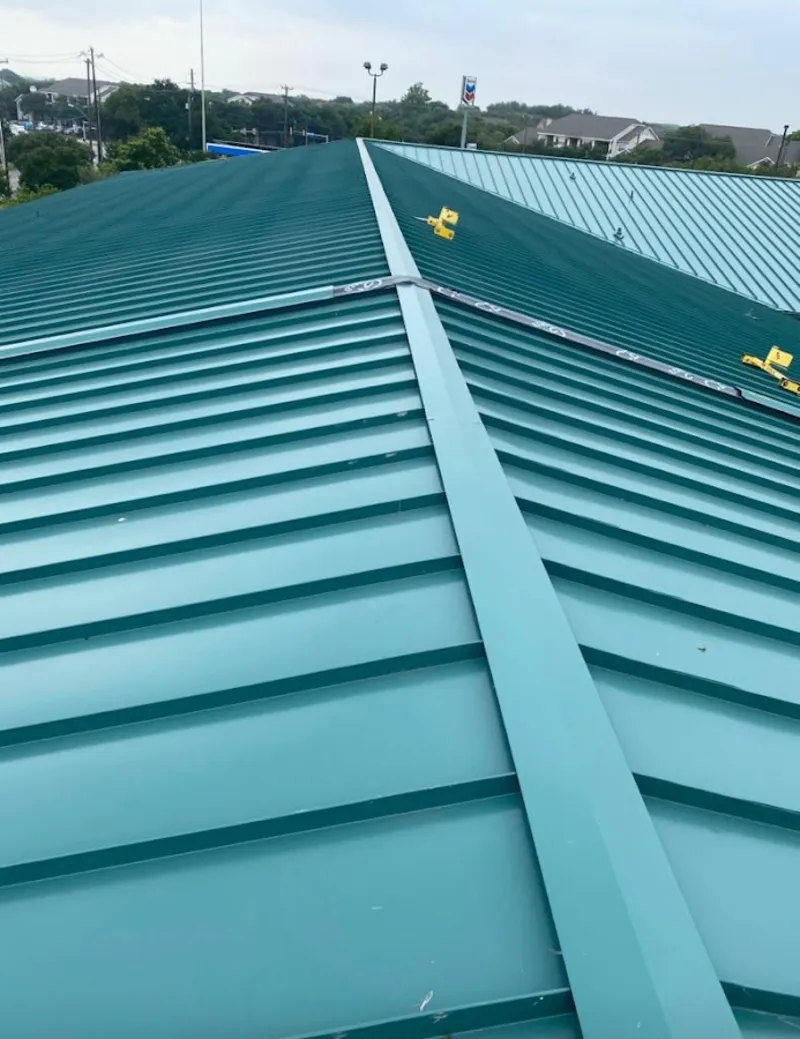 Green commercial metal roof ridge and valley for Metal Roof Repair in University City